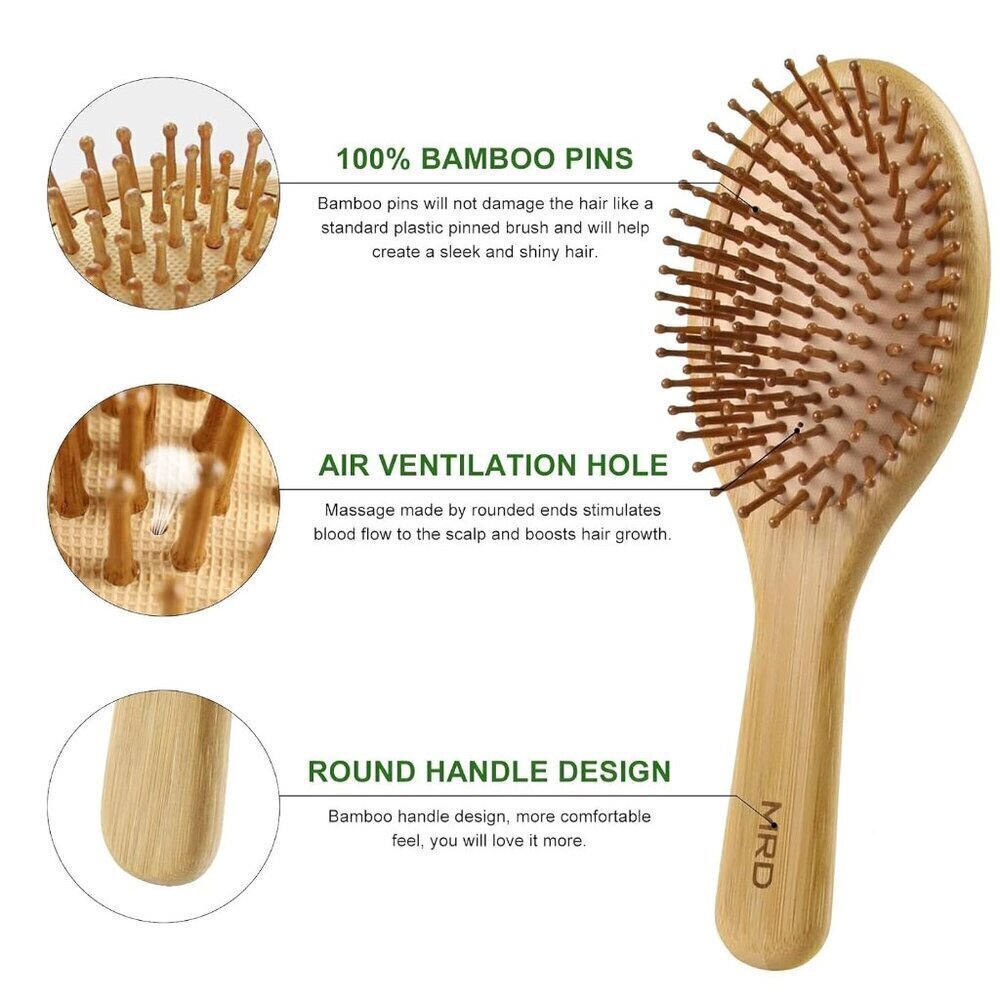 Hair Brush Set, Natural Bamboo Comb Paddle Detangling Hairbrush, Wide-tooth and - Picture 4 of 9